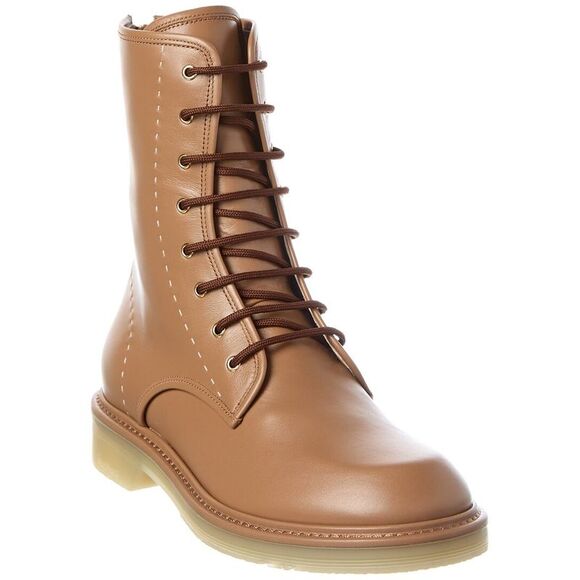 Max Mara Urban Leather Combat Boot, Brown - Picture 1 of 5